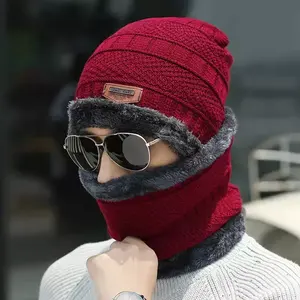 Moda all'ingrosso unisex fodera in pile inverno caldo uomini maglia cappello e sciarpa set