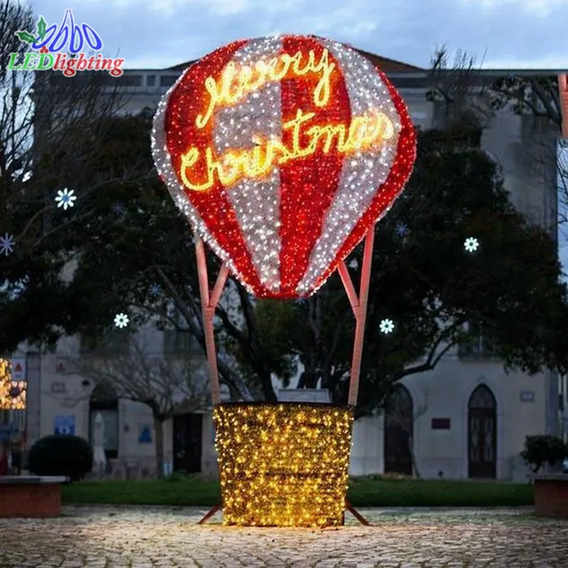 2024 decorazione commerciale della strada della città di Natale all'aperto motivo natalizio luci 3D mongolfiera dorata illumina sculture