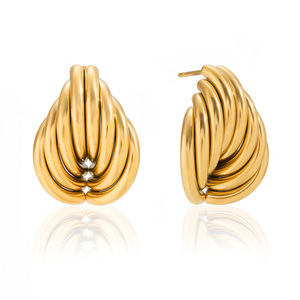 Huggie <b>Earrings</b> 18K <b>Gold</b> Stainless Steel Multi Layer Irregular Geometric Design Fashion <b>Dangle</b> <b>Earrings</b> - Product Image 5