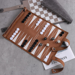 Jeu de Backgammon en Cuir Personnalisé Deux-en-un Double Face, Impression Couleur Intégrale, Emballage Boîte, Enroulable, Portable, Cadeaux d'Extérieur, Pièces d'Échecs - Product Image 2