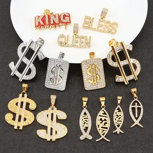 Diamond King gioielli Hip Hop 14k 18k oro acciaio inossidabile Iced Out zircone lettera iniziale King Queen Bless Money Dollar Pendant