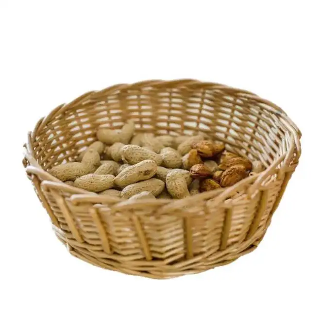 European style round woven basket creative kitchen household fruit steamed bread rattan woven bamboo storage basket