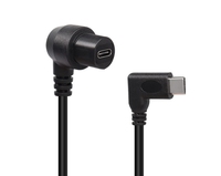 Hitam 90 derajat pemasangan Panel mobil USB C laki-laki ke perempuan kabel dengan penutup tahan air bawah kiri kanan siku USB C kabel ekstensi