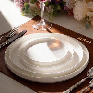 High-end Boutique Elegant Bone China Vertical Edge <strong>White</strong> Ceramic Charger <strong>Dinner</strong> Salad Bread Plate 4-piece <strong>Set</strong> - Product Image 2
