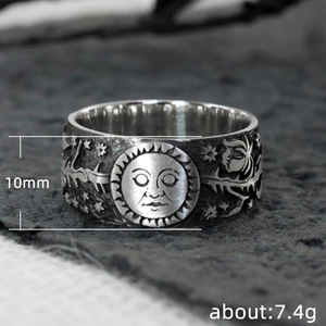 Anello vintage in rame con motivo sole e luna, design retrò unico, gioiello da dito impilabile per tutti i giorni, regalo perfetto - Product Image 3