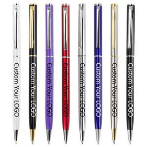 New Promotion Cheap Thin Ball Point <b>Pens</b> Custom Logo Slim Twist Metal Ballpoint <b>Pen</b> With Gold <b>Silver</b> Clip - Product Image 1