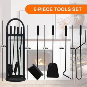 Ensemble d'outils de cheminée en fer forgé <span class=keywords><strong>4</strong></span> pièces, accessoires robustes pour foyer à bois avec support - Product Image 3