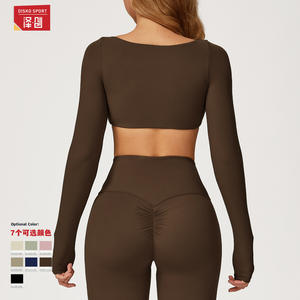 Zechuang – haut de yoga à manches longues pour femmes, haut court à col carré, couleur unie, chemise de fitness, T-Shirt de sport à séchage rapide, CCX8232 - Product Image 5