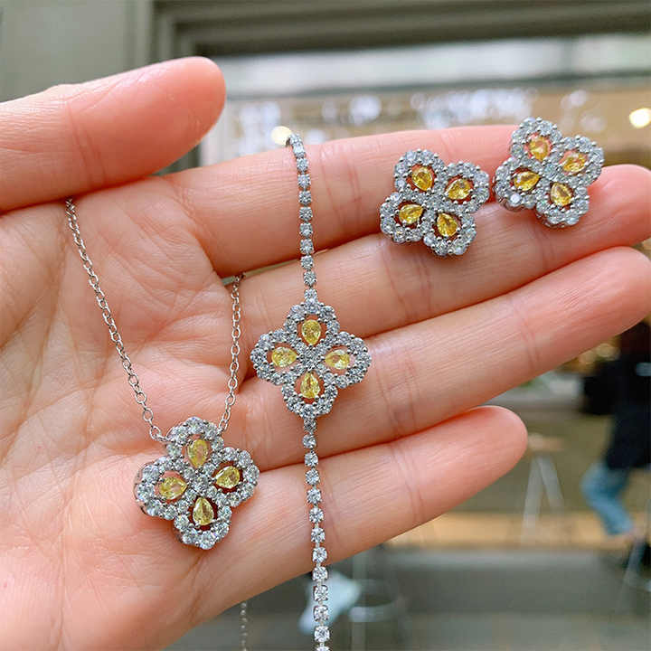 Fashion Luxury Clover Jewelry Necklace Yellow Diamond Necklace 925