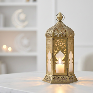 Lanterne à bougie marocaine artisanale, dernière création des fabricants, pour la décoration de table à domicile pendant le Ramadan - Product Image 1
