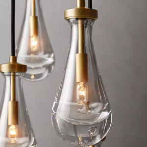 Lustre moderne en verre à LED dimmable de 46 pouces pour hall d'entrée, style goutte de pluie, grand lustre de luxe en laiton pour salon et escalier - Product Image 3