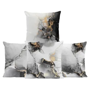 Fundas de cojín blancas para cama de 50x50 cm, abstractas de terciopelo, cubierta de almohada negra y dorada