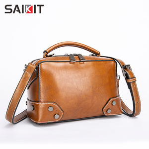 2019 Nieuwe Mode Dames Schouder Hand Tassen Voor Vrouw Echt Lederen Tassen Klinknagel Retro Handtassen - Product Image 2