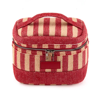 Trousse de Toilette de Voyage Haut de Gamme Personnalisée, Motif Chevron Tissé Rayé Rouge Beige Rétro, avec Poignée, Organisateur de Maquillage