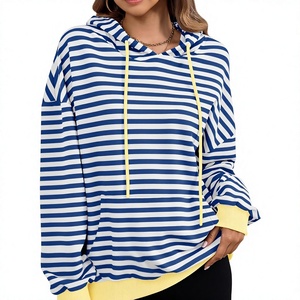 Sweat-shirts rayés pour femmes, pull à capuche oversize avec cordon de serrage, pull ample décontracté en polaire pour l'hiver et l'automne - Product Image 4