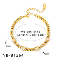 Bracelet unisexe en acier inoxydable plaqué or, chaîne à maillons en forme de cœur, design unique et simple, haute qualité, MW 18k