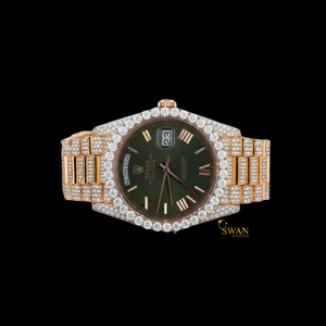 Montre de luxe en acier inoxydable pour hommes de haute qualité Bling entièrement glacé VVS Lab Grown Stick numérique ton jaune verre analogique ETA - Product Image 1