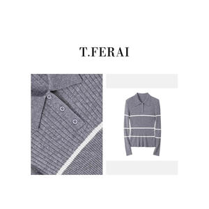 2025 printemps été Collection élégant femmes 30 laine mélangée à manches longues pull haut décontracté banlieue pour col <span class=keywords><strong>Polo</strong></span> nouveau solide - Product Image 2