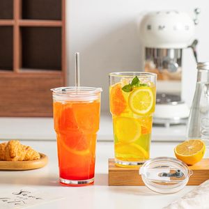 Set <span class=keywords><strong>di</strong></span> 2 Bicchieri in Vetro Trasparente da 20oz con Coperchio, Tazze da Caffè Rinforzate, Bicchieri con Cannuccia per Frullati, Tè, Latte, Whisky - Product Image 4