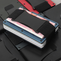 Portefeuille de carte de crédit en métal de haute qualité porte-carte en alliage d'aluminium avec sangle élastique en espèces blocage RFID mince peut contenir 20 cartes