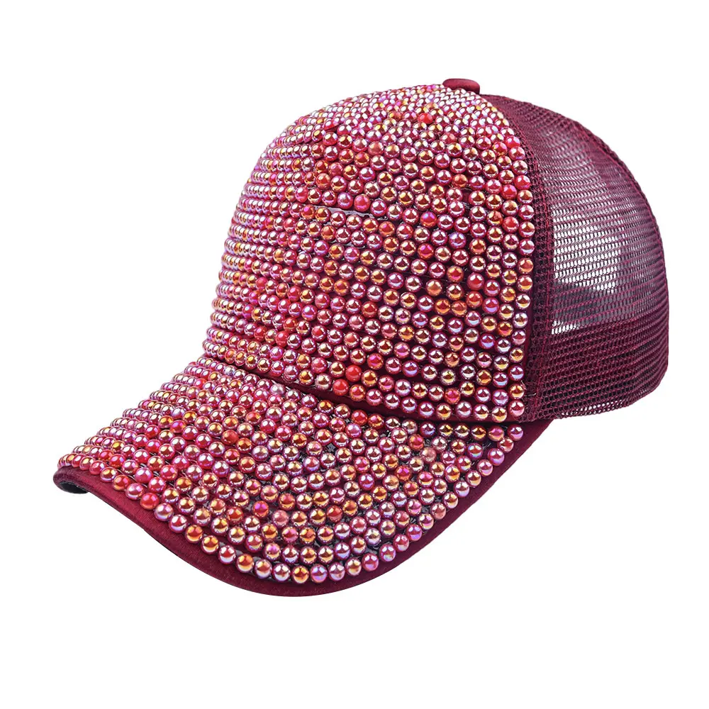 Gorras de béisbol de malla con diamantes de imitación para niña, gorras de béisbol con diamantes brillantes ajustables para mujer 2022