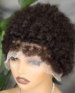 Perruques courtes bouclées en <span class=keywords><strong>cheveux</strong></span> humains, vente en gros, avec closure 13x4, lace frontal pré-épilé, ligne de <span class=keywords><strong>cheveux</strong></span> 4C, couleur naturelle, pour femmes - Product Image 1