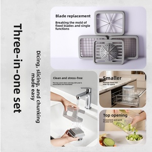 Food Grade ABS Manual 3-Piece Multifunctional <b>Vegetable</b> <b>Chopper</b> Mandoline Slicer Stainless Steel Blades Onion Dicer - Product Image 3