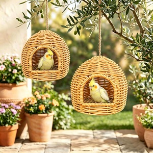 Nido de Pájaro Tejido de Mimbre Tipo Yurt, Universal para Cuatro Estaciones, Bolsa de Descanso Colgante, Suministros para Jaulas de Pájaros, Decoración para Pájaros - Product Image 3