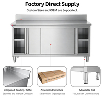 Table de travail commerciale robuste en acier inoxydable SS201/304 avec armoire, crédence et porte coulissante pour cuisine professionnelle
