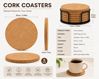 Sous-verres en liège naturel pour verres à bière et à café, absorbants, résistants à la chaleur, antidérapants, ronds, pour la cuisine et la maison