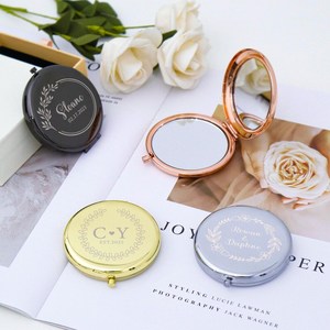 Cosmetic Mirror Personalized Portable 2x Magnification Folded Compact Rose Gold Silver Pocket Mirror