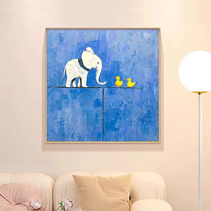 Elephant And Duck Oil Painting Blue Background Wall Art For Living Room Sofa Modern Minimalist Decorative Artwork - Product Image 3