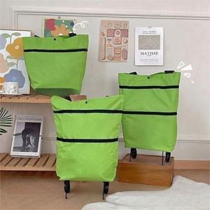 Folding Storage Bags <b>Trolley</b> Wheels <b>Foldable</b> Reusable Outdoor Grocery Bags Food Organizer Vegetables Durable Portable Minimalist - Product Image 5