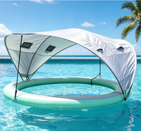 Île flottante gonflable ronde en PVC personnalisée avec auvent solaire, plateforme flottante multi-personnes pour la mer, le lac, la piscine, les loisirs et les fêtes