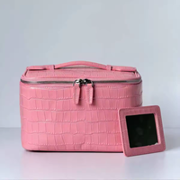 JOYSUN Trousse de Maquillage en Cuir PU Gaufré Façon Crocodile Grande Capacité Sac de Voyage avec Miroir Amovible et Poignée Supérieure à Fermeture Éclair