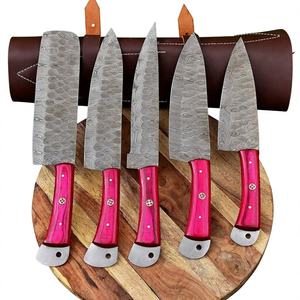 Juego de Cuchillos de Chef de Acero de Damasco Hechos a Mano de Alta Calidad, 5 Piezas, Ambidiestros, con Mango de Madera Pakka Ecológico, Venta al Por Mayor - Product Image 1