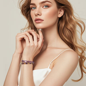 Pulseras de Cuentas de Plata 925 de Varias Capas para Mujer, con Cuentas Apiladas de Cristal de Amatista Natural, Accesorios Finos y Dijes - Product Image 3