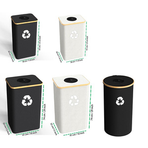 Bamboo <b>storage</b> basket with lid, detachable recycling bottle <b>storage</b> basket, trash can, kitchen and home folding recycling bin - Product Image 3