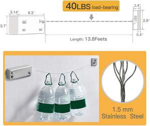 Corde à linge rétractable double niveau sans perçage pour intérieur, séchoir à linge à câble métallique, vente en gros - Product Image 2