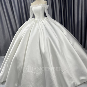 Vestidos de <span class=keywords><strong>Novia</strong></span> de Encaje <span class=keywords><strong>Civil</strong></span> Elegantes y Lujosos de Satén <span class=keywords><strong>Blanco</strong></span> Vintage Francés Lscm59 - Product Image 4