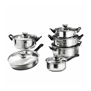 12-Piece Anti-Rust Stainless Steel <b>Cookware</b> <b>Set</b> Non-Stick Kitchenware Including Fry Pan Cooking Pot for Kitchen Use Metal - Product Image 1