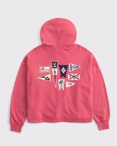 Sweat à capuche décontracté pour femme de haute qualité, rouge pastel, en tricot 100% coton avec appliqués, pour le quotidien - Product Image 3