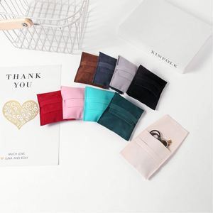 Pochettes à bijoux en velours couleur macaron, carrées, à rabat, pour bagues, avec logos personnalisables pour emballages cadeaux de marque, vente en gros - Product Image 4