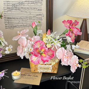 Panier de fleurs en soie tissé à la main, arrangements floraux artificiels, <span class=keywords><strong>d</strong></span>écoration de salon, table à manger, vases à fleurs - Product Image 3