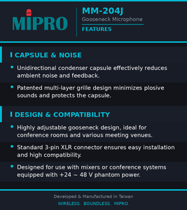 MIPRO 3 Pin XLR Gooseneck Mic Powered By Phantom Power As A Wired <b>Microphone</b> For Conference Podium Gooseneck <b>Microphone</b> - Product Image 5