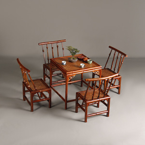 Ming Style <b>Bamboo</b> Square Tea <b>Table</b> Set 5 Piece Traditional Chinese Design For Afternoon Tea - Product Image 1