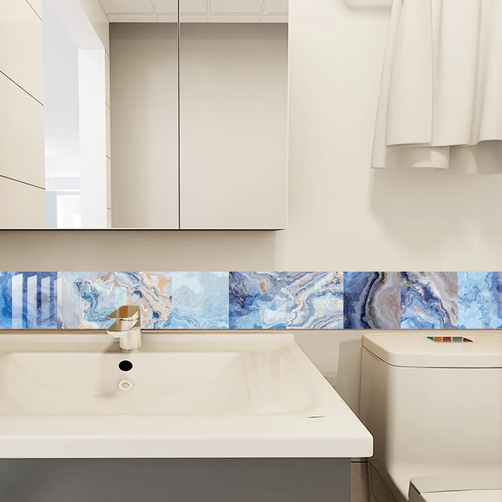 10pcs Marble Pattern Tile Sticker Kitchen Bathroom Decor Waterproof Wall Stickers Wallpaper