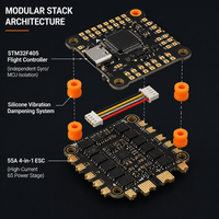 Contrôleur de vol Premium F405 F4 avec ESC 4-en-1 55A, module 30.5x30.5 2-6S à montage en surface UART/I2C/SPI pour drone de course FPV