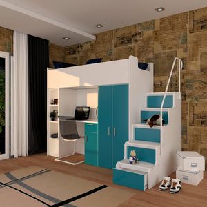 <span class=keywords><strong>Lit</strong></span> <span class=keywords><strong>superposé</strong></span> pour chambre d'enfant avec bureau et armoires pour adolescents et enfants - Product Image 5