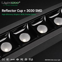 Luminaire linéaire LED encastré Lightwoo, design grille anti-éblouissement, lumière douce, confort oculaire, DALI 0 10V TRIAC dimmable, pour bureau et salle de réunion